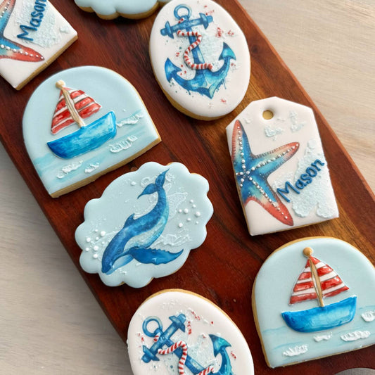 Personalised Nautical Birthday Cookies (8pc) / Custom Cookies