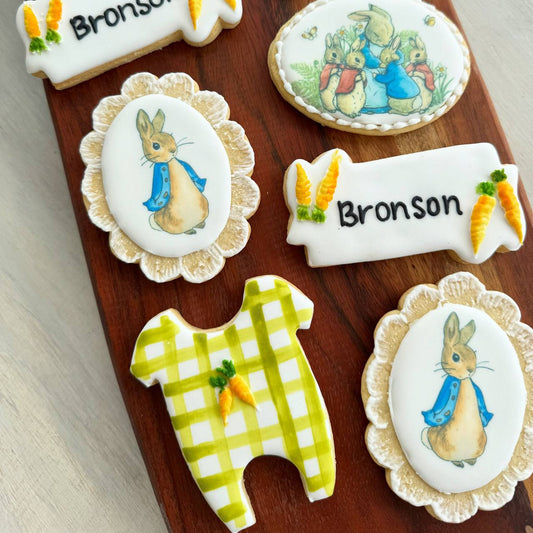 Personalised Peter Rabbit Themed Birthday/Baby Shower Cookies(8pc)/ Custom Cookies